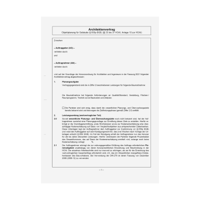 Mustervertrag Architektenvertrag Gebäude nach HOAI - WEKA Bausoftware