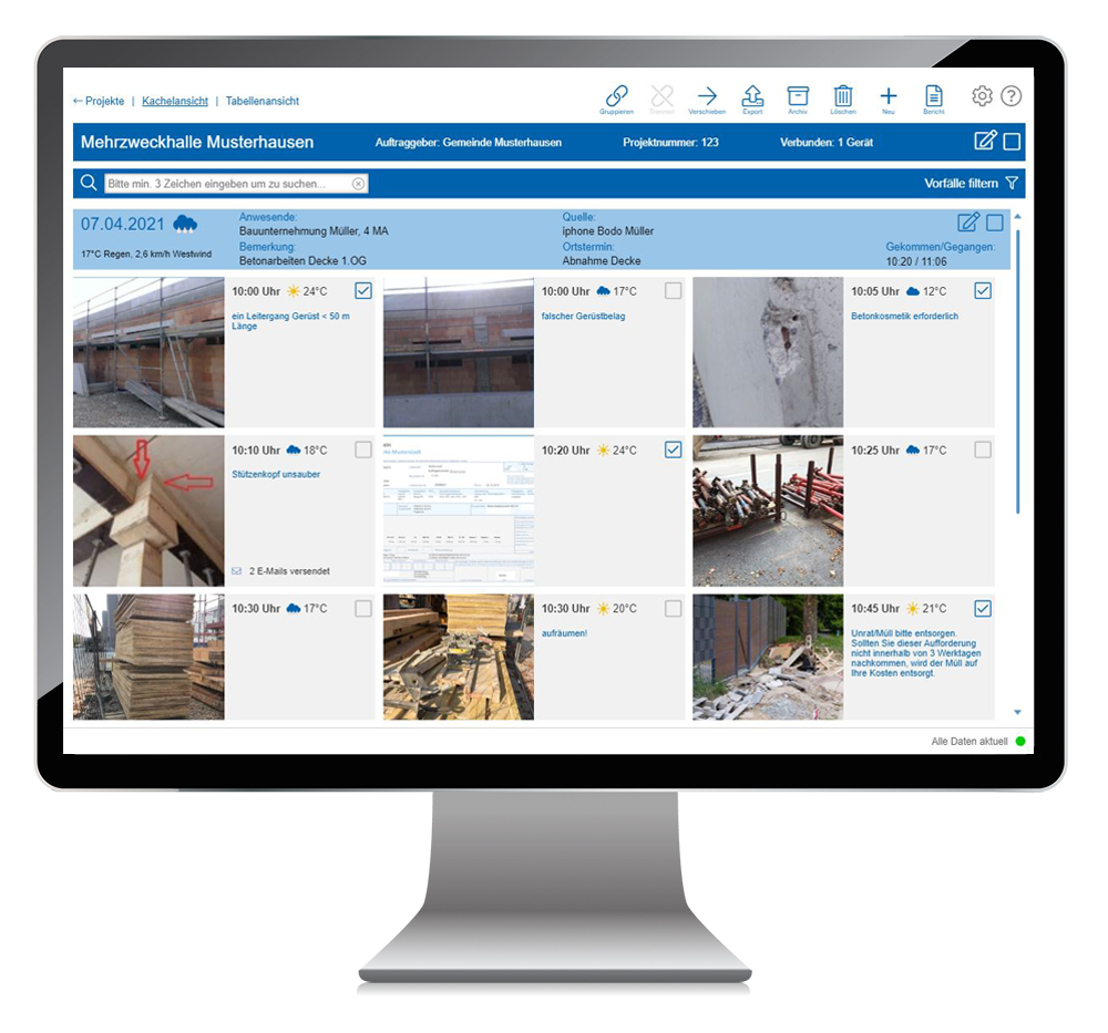 Baudokumentation - Alle mobil erfassten Daten werden mit Ihrer Software synchronisiert