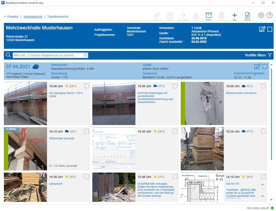 Alle Fotos und Tagesinformationen im Überblick