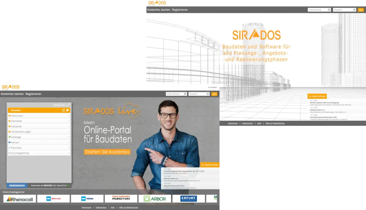 Startseite Desktop und SIRADOS LIVE