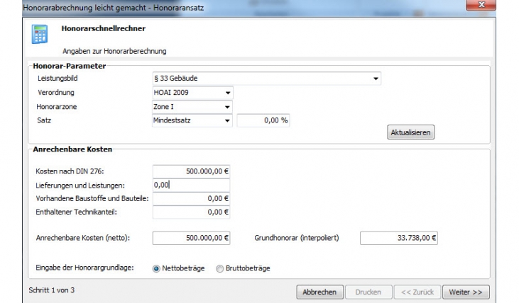 Honorarabrechnung - Exakter Schnellrechner und Honorarvorschau