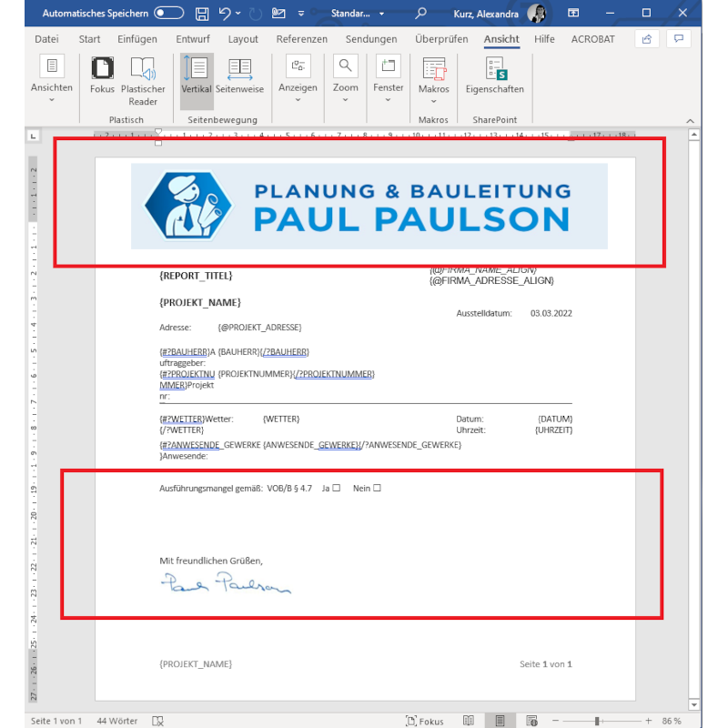 Eigene Berichtsvorlagen in WORD anlegen