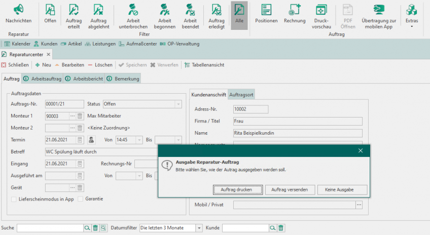 Modul Reparatur und Mitarbeiterplanung - Handwerksbüro PS