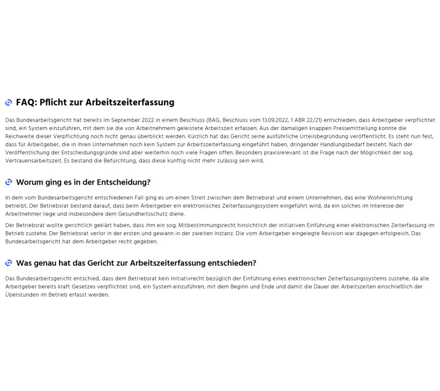 FAQ Pflicht zur Arbeitszeiterfassung