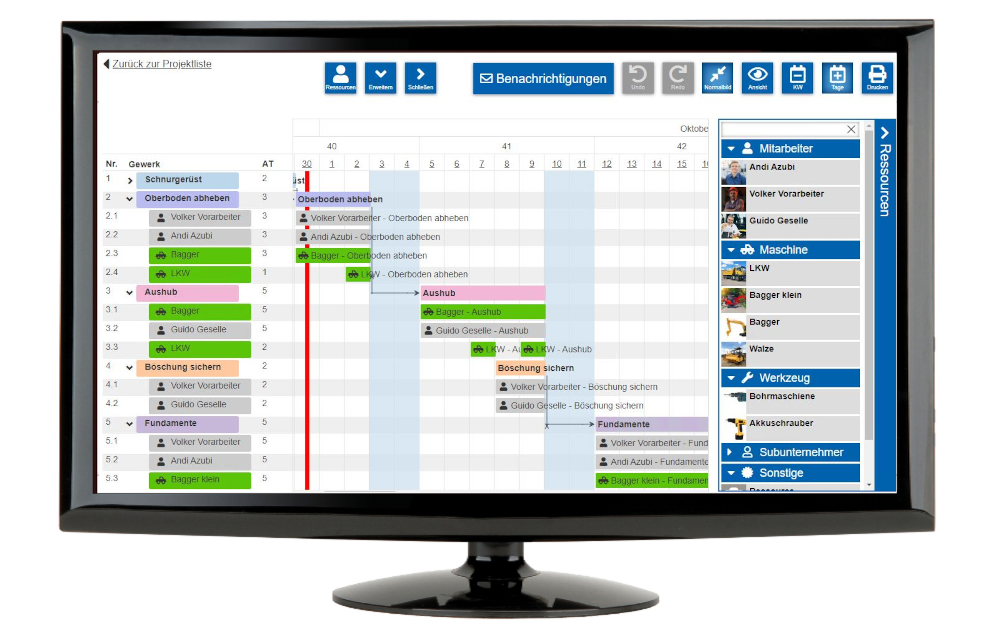 Verfügbare Ressourcen zuordnen - Modul Ressourcenplanung + Bauzeitenplan smart & easy