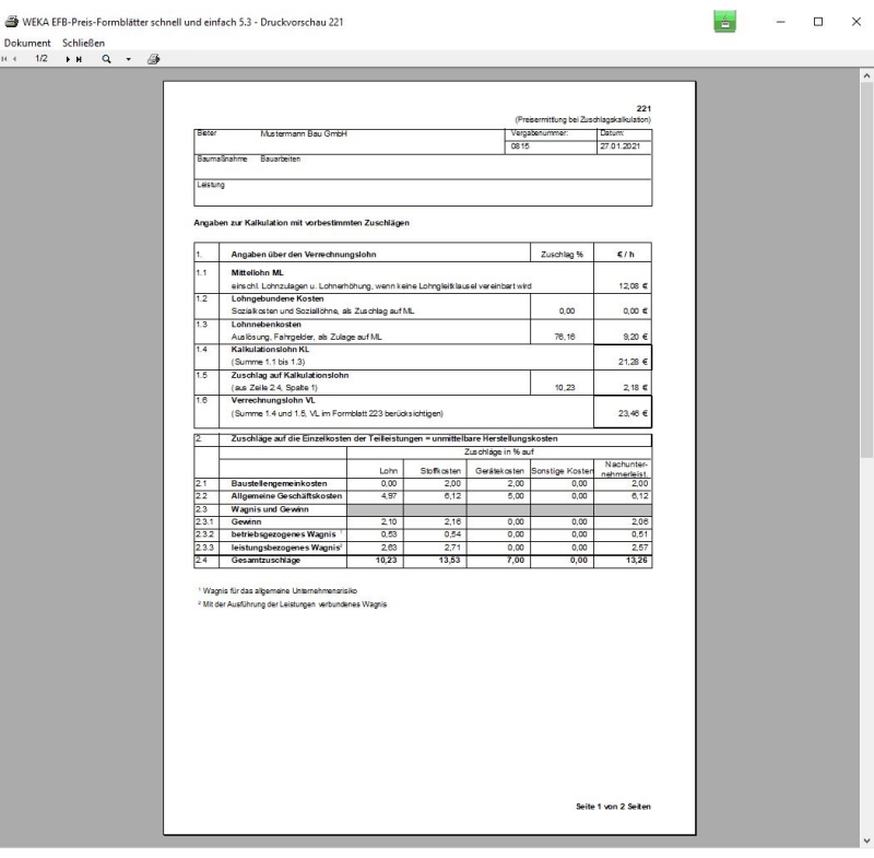 Aufgliederung Der Einheitspreise 223 Formular : 1.6 ...