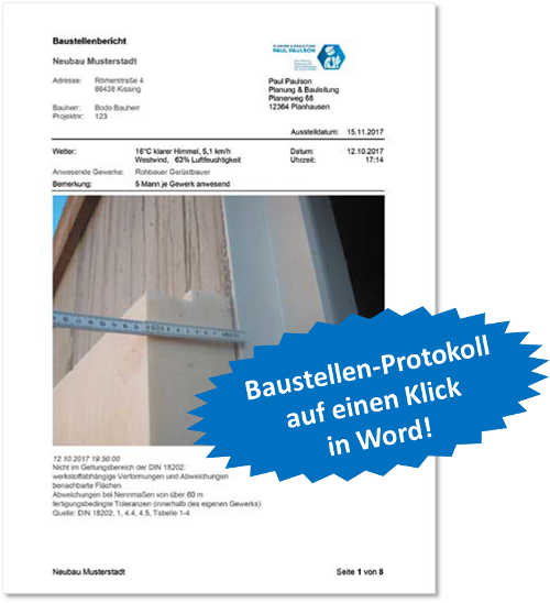 Textbausteine Normvorgaben - Baustellenbericht